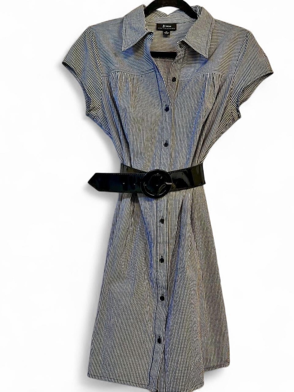 Y2K BWear Striped Belted Button-Down Shirt Dress with Collar - Black & White